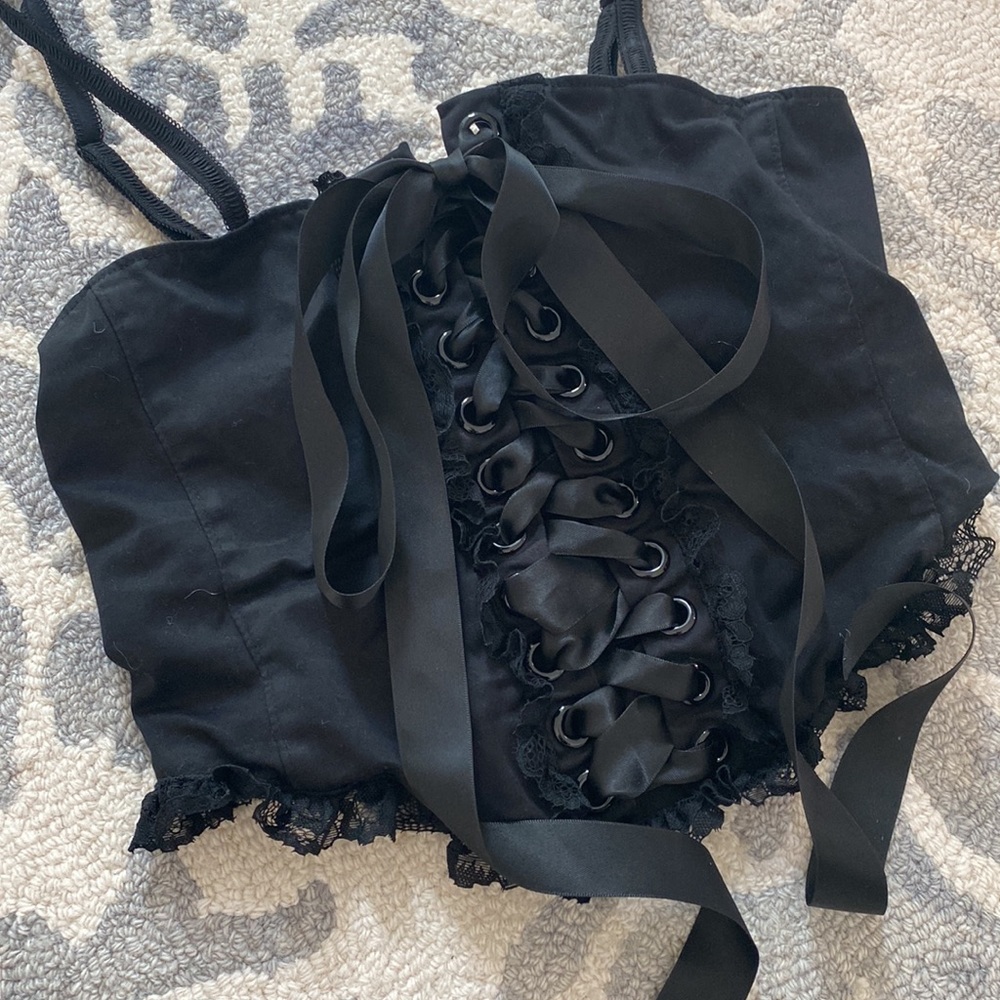 Widow Black Bustier crop top Lace-up Cami-M